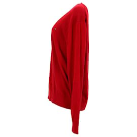 Tommy Hilfiger-Suéter masculino de algodão orgânico e seda com decote em V-Vermelho