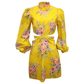 Zimmermann-Zimmermann Zinnia Cutout Mini Puff-sleeve Dress In Yellow Linen-Other