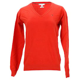 Tommy Hilfiger-Tommy Hilfiger Damen-Pullover mit normaler Passform aus orangefarbener Wolle-Orange