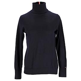 Tommy Hilfiger-Tommy Hilfiger Womens Roll Neck Signature Tape Jumper in Navy Blue Wool-Navy blue