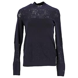 Tommy Hilfiger-Womens Lace Panel High Neck Jumper-Navy blue