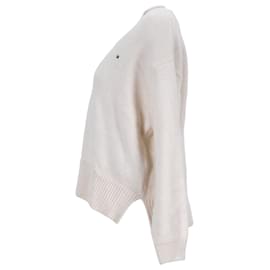 Tommy Hilfiger-Tommy Hilfiger Suéter feminino despojado com decote em V Alpaca Blend em acrílico creme-Branco,Cru
