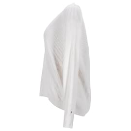 Tommy Hilfiger-Suéter feminino Tommy Hilfiger com decote em V em algodão cru-Branco,Cru