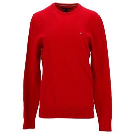 Tommy Hilfiger Herren-Pullover aus Baumwolle mit Rundhalsausschnitt Rot