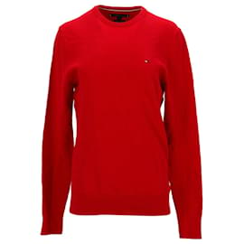 Tommy Hilfiger-Suéter masculino de algodão com gola redonda-Vermelho