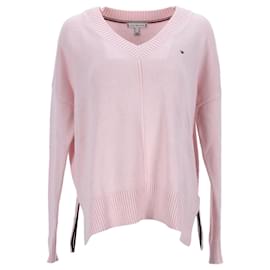 Tommy Hilfiger-Damen-Pullover mit V-Ausschnitt aus reiner Bio-Baumwolle-Pink
