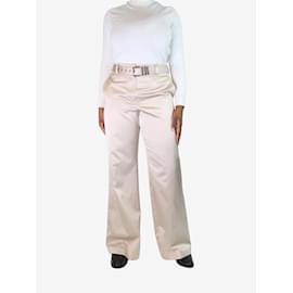 Brunello Cucinelli-Champagne satin trousers with belt - size UK 12-Other