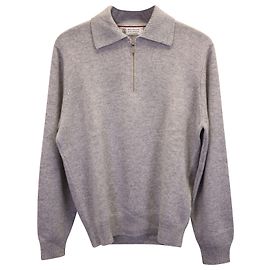 Brunello Cucinelli Kaschmir-Polopullover mit Reißverschluss aus grauem Kaschmir Grau