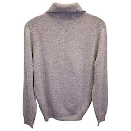 Brunello Cucinelli-Brunello Cucinelli Cashmere Zip-Up Polo Sweater in Grey Cashmere-Grey