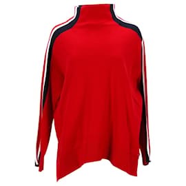 Tommy Hilfiger-Womens Stripe Sleeve High Neck Jumper-Red