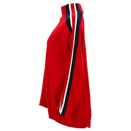 Tommy Hilfiger-Damenpullover mit Streifenärmeln und Stehkragen-Rot