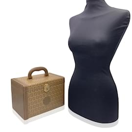 Fendi-Vintage Beige Monogram Canvas Train Case Beauty Bag Handbag-Beige