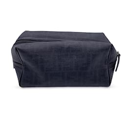 Fendi-Grey Zucca FF Monogram Canvas Leather Travel Cosmetic Pouch Bag-Grey