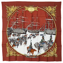 Hermès-Bufanda de seda Hermes roja Marine et Cavalerie-Roja,Otro