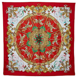 Hermès-Hermes Red Luna Park Silk Scarf-Red