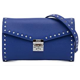 MCM-MCM Blue Studded Leather Patricia Wallet on Chain-Blue