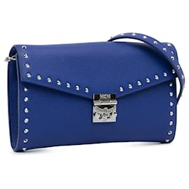 MCM-MCM Blue Studded Leather Patricia Wallet on Chain-Blue