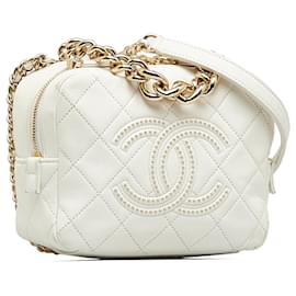 Chanel-Chanel White Studded CC Camera Bag-White