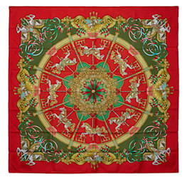 Hermès-Sciarpa di seta rossa Hermes Luna Park-Rosso,Verde