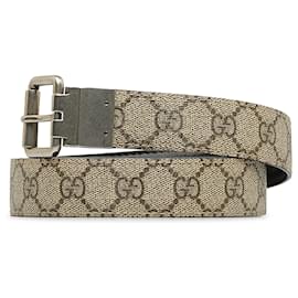 Gucci-Gucci Brown GG Supreme Wendegürtel-Braun,Beige