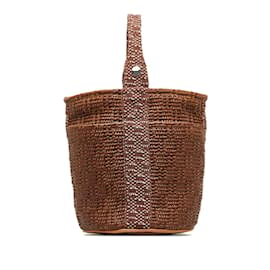 Hermès-Straw Tamour PM Bucket Bag-Brown