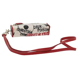 Christian Dior-Christian Dior Mini Pouch Canvas Weiß Rot Auth 59093-Weiß,Rot
