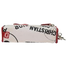 Christian Dior-Christian Dior Mini Pouch Canvas White Red Auth 59093-White,Red