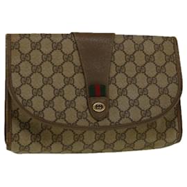 Gucci-GUCCI GG Canvas Web Sherry Line Clutch Bag PVC Leather Beige Green Auth 58679-Red,Beige,Green