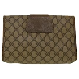 Gucci-GUCCI GG Canvas Web Sherry Line Clutch Bag PVC Leder Beige Grün Auth 58679-Rot,Beige,Grün