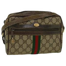 Gucci-GUCCI GG Canvas Web Sherry Line Shoulder Bag PVC Leather Beige Green Auth 56454-Red,Beige,Green