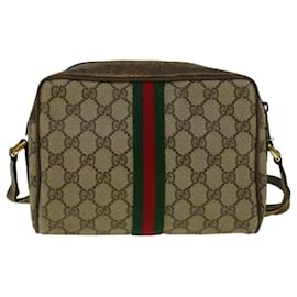 Gucci-GUCCI GG Canvas Web Sherry Line Shoulder Bag PVC Leather Beige Green Auth 56454-Red,Beige,Green