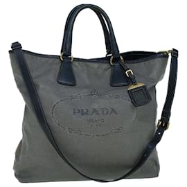 Prada-PRADA Hand Bag Coated Canvas 2way Gray Auth ac2375-Grey