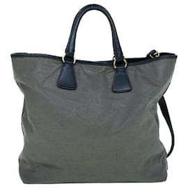 Prada-Bolso de mano PRADA Lona revestida 2forma Gray Auth ac2375-Gris