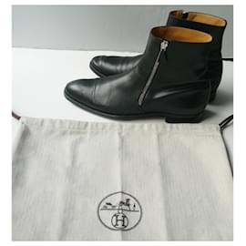 Hermès-HERMES JERRY ankle boots Black leather BE T41,5 Item-Black