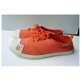 Chanel-CHANEL Tennis orange cotton canvas T41 Rare model B.E-Orange