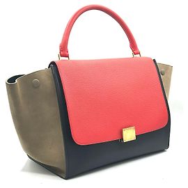 Céline celine trapèze tricolore cuir et daim Rouge