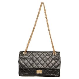 Chanel-Chanel 2.55 Reissue 225 lined Flap Bag in Black with gold tone hardware small-Black