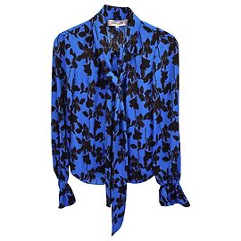 Diane Von Furstenberg Langarmbluse mit Bindekragen aus blauem Polyester Andere