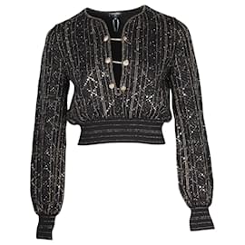 Chanel-Chanel Knit Cropped Blouse in Black Wool-Black