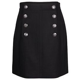 Chanel Button Detailed Skirt in Black Wool Black