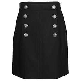 Chanel-Falda con detalle de botones Chanel en lana negra-Negro