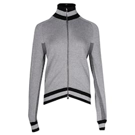 Chanel-Chanel Zipped Bomber Jacket in Silver Viscose -Silvery