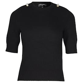 Chanel-Chanel Knit Top with Pearl Detail in Black Cashmere-Black