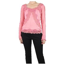 Dolce & Gabbana-Pink sheer lace-trimmed blouse - size UK 12-Pink