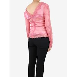 Dolce & Gabbana-Pink sheer lace-trimmed blouse - size UK 12-Pink
