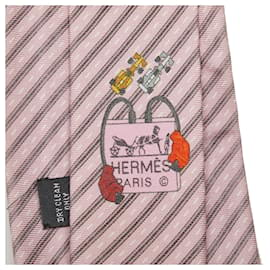 Hermès-Hermes Cravate En Soie Rose Circuit Cars-Rose