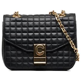 Céline-Celine Black Small Quilted C Bag-Black