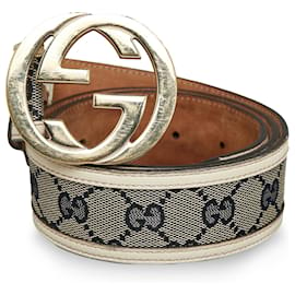 Gucci-Cintura Gucci in tela GG intrecciata grigia-Grigio