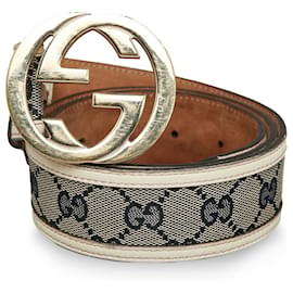 Gucci-Gucci Gray Interlocking GG Canvas Belt-Grey