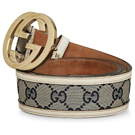 Gucci-Gucci Gray Interlocking GG Canvas Belt-Grey